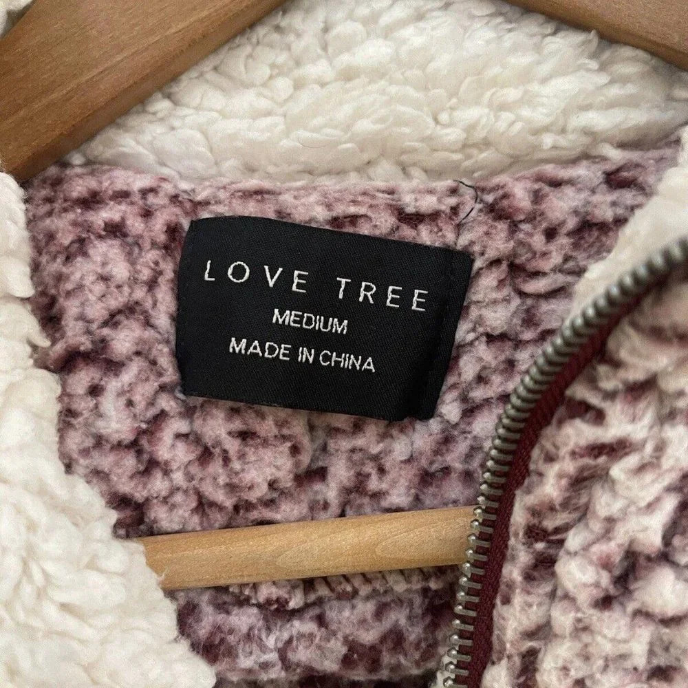 Women’s Love Tree Pink Fleece Sherpa 1/4 Zip Pullover Medium - Picture 4 of 5